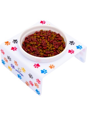Petmagic Akrilik Beyaz Seramik Tekli Evcil Hayvan Kedi ve Mini Irk Köpek Mama Kabı Beyaz