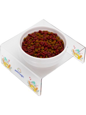 Petmagic Akrilik Beyaz Seramik Tekli Evcil Hayvan Kedi ve Mini Irk Köpek Mama Kabı Kedili Kız