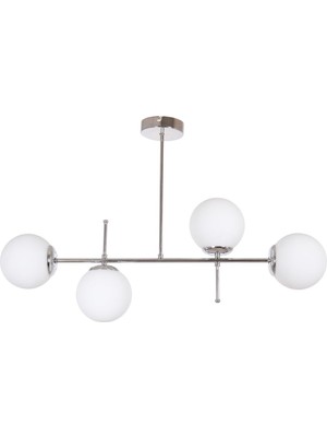 Woodhub Çello Modern Lüks Tasarım Krom Renk Beyaz Camlı Tavan Yemek Masası Üstü -Salon 4 Lü Avize