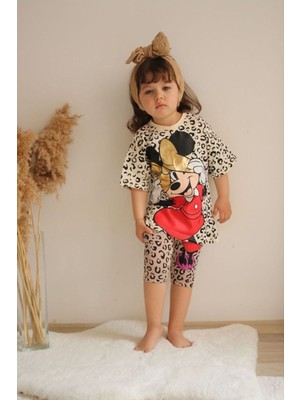 Asel Kids Minnie Baskılı Leopar Desenli Ikili Çoçuk Takım