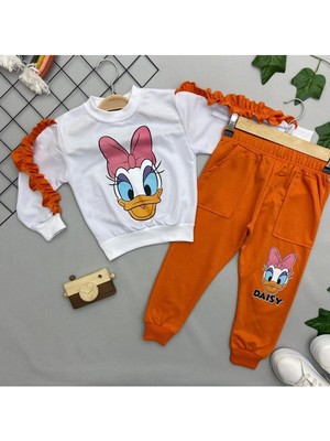 Asel Kids Turuncu Daisy Temalı Kız Çocuk Takım - Sevimli ve Rahat