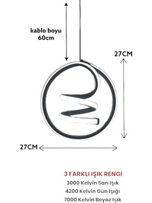 Woodhub 3 Renk Modern Sarkıt LED Avize Siyah Kasa