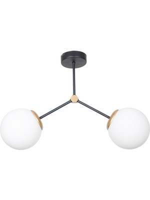 Woodhub Focus Modern Tasarım Salon Mutfak - Cafe - Hol - Yatak Odası Siyah Gold Renk Beyaz Camlı 2 Li Avize