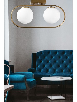 Woodhub Sühan 2.li Sıralı Eskitme Beyaz Glob Camlı Avize