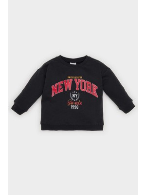 DeFacto Erkek Bebek Bisiklet Yaka Baskılı İçi Yumuşak Tüylü Sweatshirt D1264A524WN