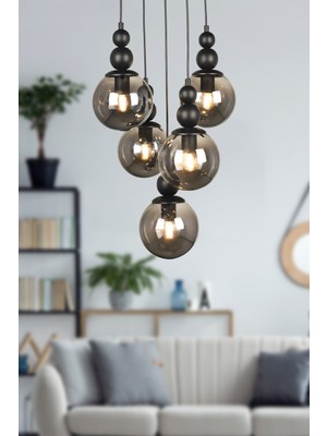 Woodhub Sonsuz 5.li Avize Siyah Füme Cam