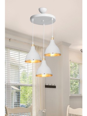 Woodhub Salda 3'lü Avize Beyaz Yemek Odası Salon Mufak Yatak Odası Oturma Odası Antre