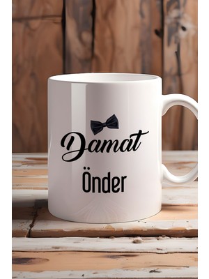 Hedizu Kişiye Özel Damat Kupa Bardak Beyaz Düğün Nişan Söz Hediyesi