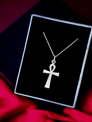 Alaja Silver Ankh Sembolü Nil'in Anahtarı Çivi Yazılı Unisex Tasarım 925 Ayar Gümüş Kolye