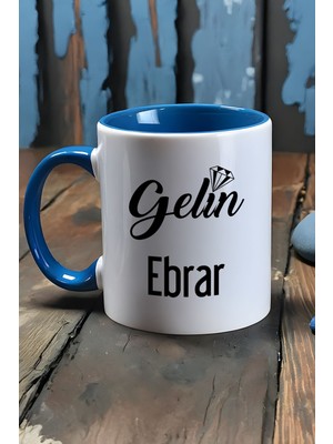 Hedizu Kişiye Özel Gelin Kupa Bardak Mavi Nişan Düğün Söz Isteme Hediyesi