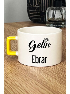 Hedizu Kişiye Özel Gelin Lüks Fincan Sarı Nişan Düğün Söz Isteme Hediyesi