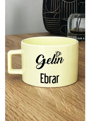 Hedizu Kişiye Özel Gelin Pastel Fincan Sarı Nişan Düğün Söz Isteme Hediyesi