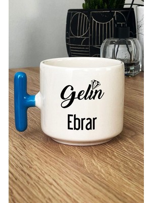 Hedizu Kişiye Özel Gelin Kupa Bardak T Kulplu Mavi Nişan Düğün Söz Isteme Hediyesi