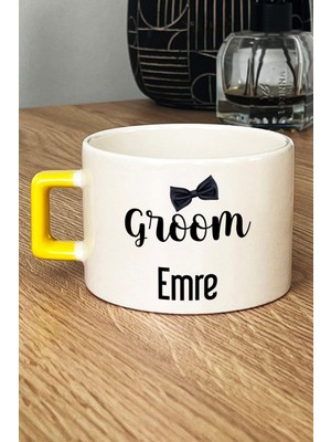 Hedizu Kişiye Özel Groom Lüks Fincan Sarı Söz Nişan Düğün Hediyesi