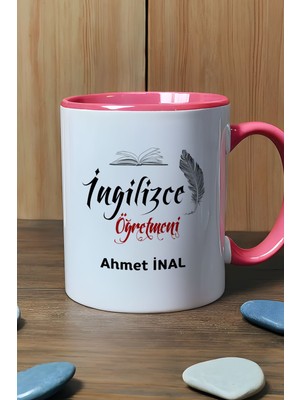 Hedizu Kişiye Özel Ingilizce Öğretmeni Kupa Bardak Pembe Öğretmenler Günü Hediyesi