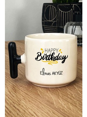 Hedizu Kişiye Özel Happy Birthday Kupa Bardak T Kulplu Siyah Arkadaşa Kardeşe Ablaya Doğum Günü Hediyesi