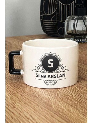 Hedizu Kişiye Özel Baş Harf Isim Soyisim Yazılı Lüks Fincan Siyah Doğum Günü Hediyesi