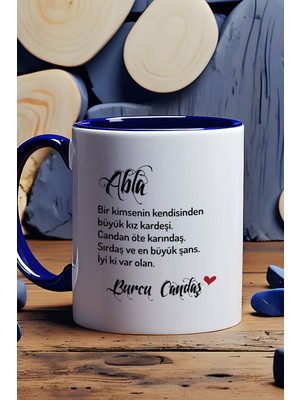 Hedizu Kişiye Özel Ablaya Hediye Kupa Bardak Lacivert Ablaya Doğum Günü Hediyesi
