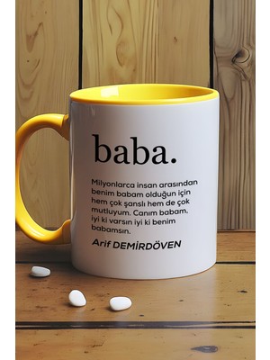 Hedizu Kişiye Özel Baba Kupa Bardak Sarı Babaya Doğum Günü Babalar Günü Hediyesi
