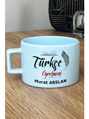 Hedizu Kişiye Özel Türkçe Öğretmeni -2- Pastel Fincan Mavi Öğretmenler Günü Hediyesi