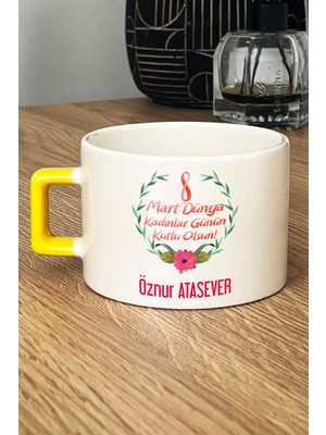 Hedizu Kişiye Özel 8 Mart Dünya Kadınlar Günü Hediyesi Lüks Fincan Sarı