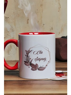 Hedizu Kişiye Özel Çiçek Tasarımlı Isme Özel Kupa Bardak Kırmızı Isim Soyisim Yazılı