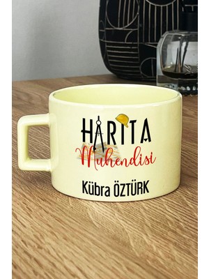 Hedizu Kişiye Özel Harita Mühendisi Pastel Fincan Sarı Mühendisler Günü Hediyesi