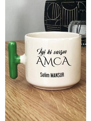 Hedizu Kişiye Özel Iyi Ki Varsın Amca Kupa Bardak T Kulplu Yeşil Doğum Günü Hediyesi