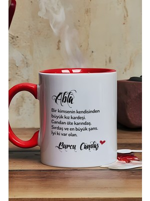 Hedizu Kişiye Özel Ablaya Hediye Kupa Bardak Kırmızı Ablaya Doğum Günü Hediyesi