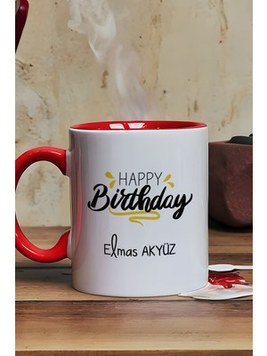 Hedizu Kişiye Özel Happy Birthday Kupa Bardak Kırmızı Arkadaşa Kardeşe Ablaya Doğum Günü Hediyesi