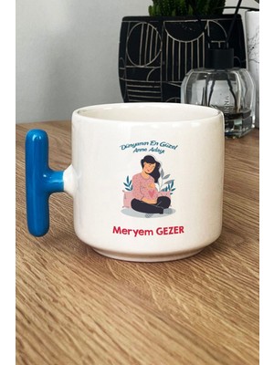 Hedizu Kişiye Özel Hamile Anne Adayı Kupa Bardak T Kulplu Mavi Anneler Günü Hediyesi