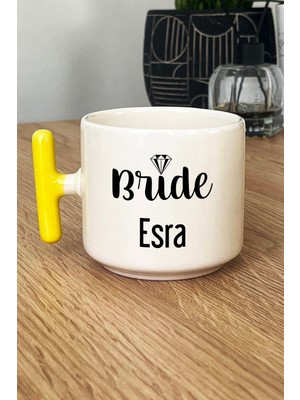 Hedizu Kişiye Özel Bride Kupa Bardak T Kulplu Sarı Söz Nişan Düğün Hediyesi