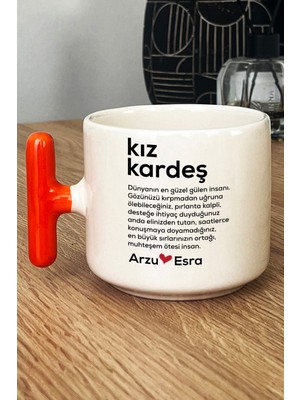 Hedizu Kişiye Özel Kız Kardeş Kupa Bardak T Kulplu Turuncu Ablaya Arkadaşa Doğum Günü Hediyesi