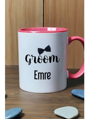 Hedizu Kişiye Özel Groom Kupa Bardak Pembe Söz Nişan Düğün Hediyesi