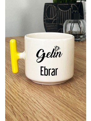 Hedizu Kişiye Özel Gelin Kupa Bardak T Kulplu Sarı Nişan Düğün Söz Isteme Hediyesi