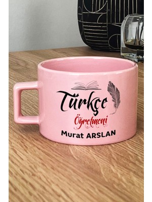 Hedizu Kişiye Özel Türkçe Öğretmeni -2- Pastel Fincan Pembe Öğretmenler Günü Hediyesi
