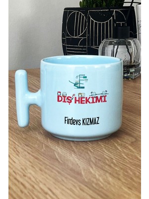 Hedizu Kişiye Özel Diş Hekimi Pastel T Kulplu Kupa Bardak Mavi Diş Hekimleri Günü Hediyesi