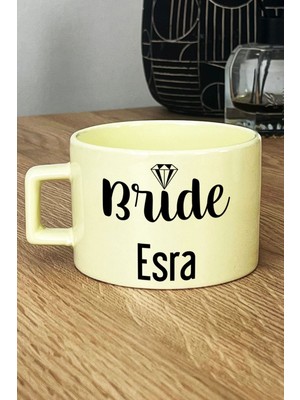 Hedizu Kişiye Özel Bride Pastel Fincan Sarı Söz Nişan Düğün Hediyesi