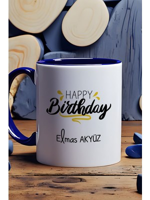 Hedizu Kişiye Özel Happy Birthday Kupa Bardak Lacivert Arkadaşa Kardeşe Ablaya Doğum Günü Hediyesi