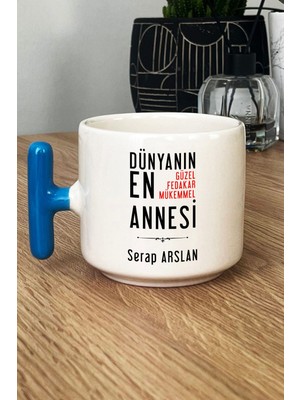 Hedizu Kişiye Özel Anneye Hediye Kupa Bardak T Kulplu Mavi Annelere Doğum Günü Hediyesi