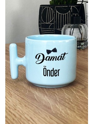 Hedizu Kişiye Özel Damat Pastel T Kulplu Kupa Bardak Mavi Düğün Nişan Söz Hediyesi