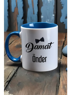 Hedizu Kişiye Özel Damat Kupa Bardak Mavi Düğün Nişan Söz Hediyesi
