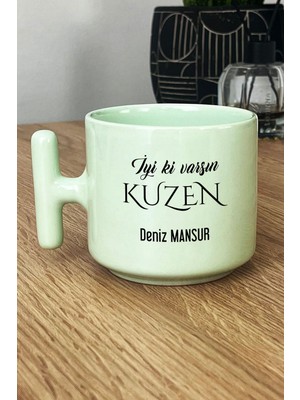 Hedizu Kişiye Özel Iyi Ki Varsın Kuzen Pastel T Kulplu Kupa Bardak Yeşil Doğum Günü Hediyesi