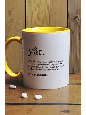 Hedizu Kişiye Özel Sevgiliye Hediye Kupa Bardak Sarı Sevgililer Günü Yıl Dönümü Hediyesi