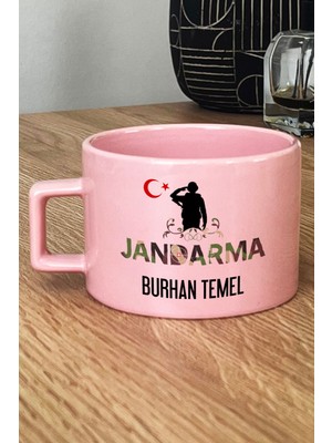 Hedizu Kişiye Özel Jandarma Asker Pastel Fincan Pembe Jandarmalar Günü Hediyesi