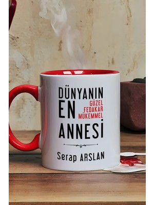 Hedizu Kişiye Özel Anneye Hediye Kupa Bardak Kırmızı Annelere Doğum Günü Hediyesi