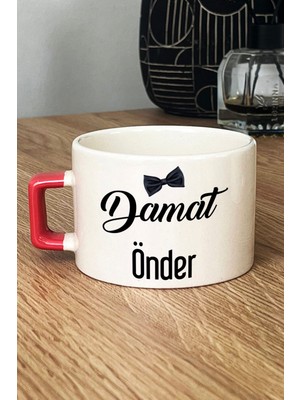 Hedizu Kişiye Özel Damat Lüks Fincan Turuncu Düğün Nişan Söz Hediyesi