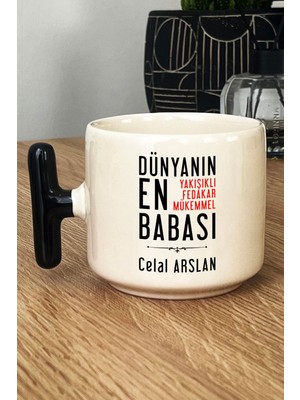 Hedizu Kişiye Özel Babaya Hediye Kupa Bardak T Kulplu Siyah Babalara Doğum Günü Hediyesi