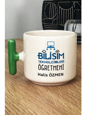 Hedizu Kişiye Özel Bilişim Öğretmeni -2- Kupa Bardak T Kulplu Yeşil Öğretmenler Günü Hediyesi
