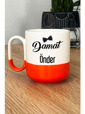 Hedizu Kişiye Özel Damat Pro Kupa Bardak Turuncu Düğün Nişan Söz Hediyesi